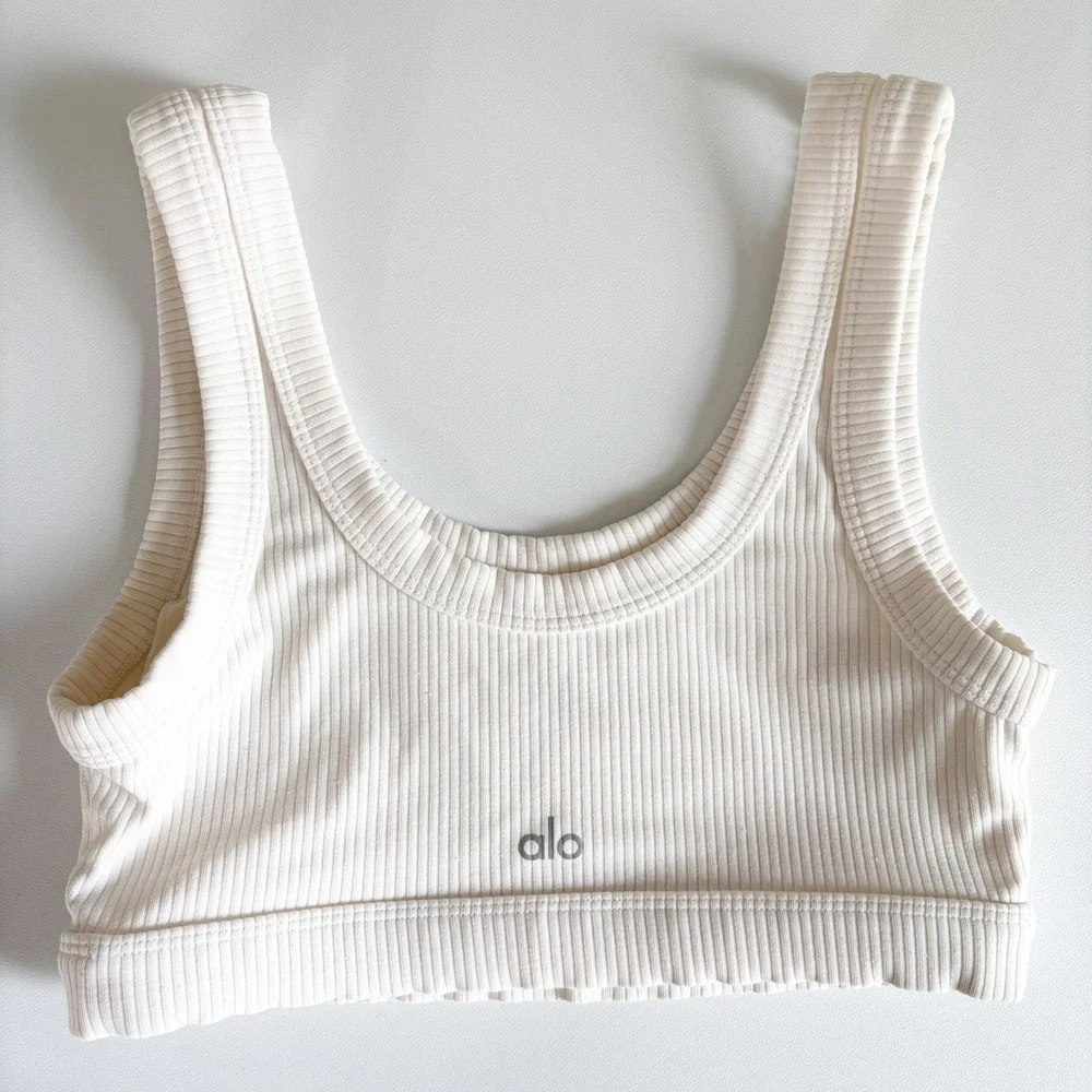 Alo Yoga Womens Ribbed Wellness Bra Minimalist Athleisure Sporty White Size S